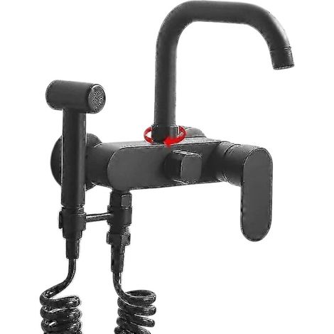 Robinet de cuisine mural noir mat avec long bec, mitigeur eau chaude/eau froide entièrement métallique pour baignoire et bidet