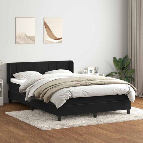 Cama box spring con colchón terciopelo negro 160x210 cm (1/5)