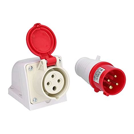 Connecteur de Prise Industrielle à 4 Broches 3 Phases Connecteur de Prise Circulaire Industrielle de Puissance de Coque Isolée étanche 380V-415V 16A (1/5)
