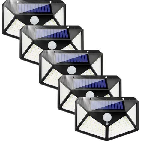 5 PCS Lampe Solaire Exterieur,Applique Mural Solaire Avec Detecteur de Mouvement Lumière Projecteur Led Éclairage Mural Jardin IP65 Etanche 3 Modes (1/4)