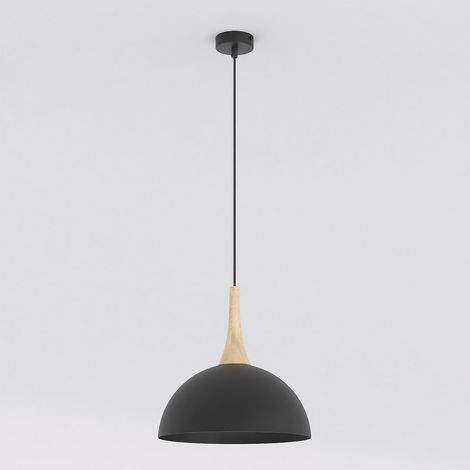 Lampada a sospensione Nautica in acciaio nero opaco e legno (1/5)