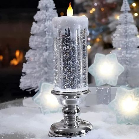Bougies De Noël à LED Avec Piédestal, Rechargeables Par USB Sans Flamme,Bougies LED à Paillettes Tourbillonnantes De Noël (1/4)