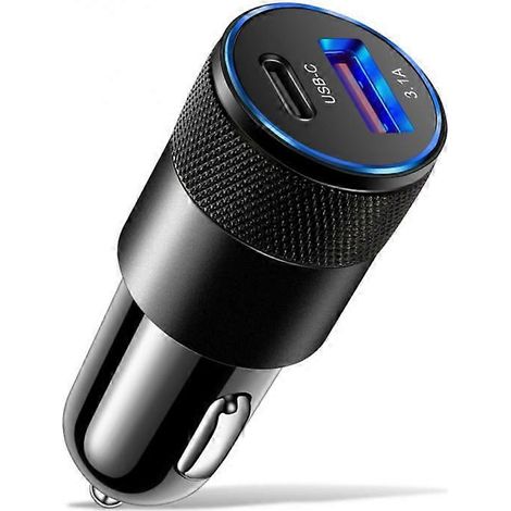 Compatible avec les chargeurs de voiture USB 3,1 A, adaptateur secteur USB+PD compact en acier de type canon pour téléphone portable, chargeur de voiture rapide 12 V-24 V. (1/5)