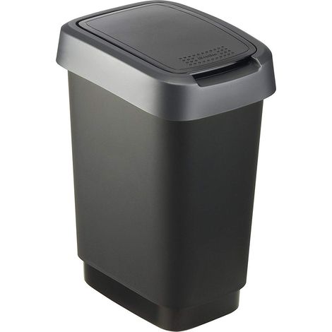 Rotho Twist Portarifiuti con Coperchio, Plastica (PP) senza BPA, Nero/Argento, 10 L, 24.8 x 18.1 x 33.0 cm (1/5)