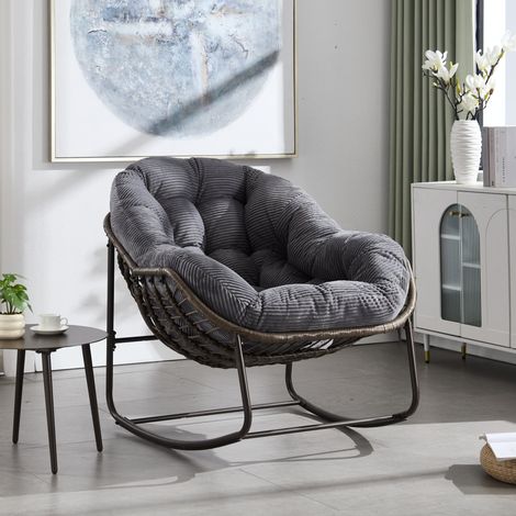 Sillón balancín de ratán gris 78 x 106 x 90 cm con cojín y estructura de acero DESVIAE (1/5)
