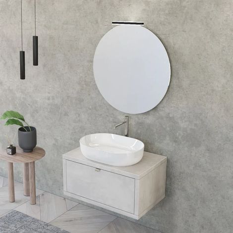Mobile bagno sospeso 80 cm Master grigio nuvola con lavabo appoggio e specchio (1/5)