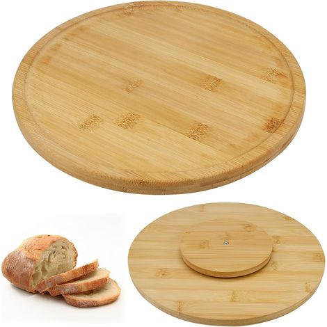 Bamboo Rotating Serving Tray, Bamboo Turntable Tray, Natural Wood Rotating Serving Plate, 360° Rotating Serving Plate for Cheese, Sausage, Pizza, Diameter 30 cm (1/5)