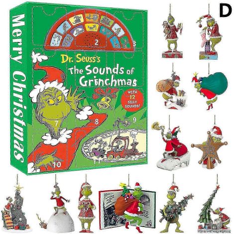 Calendrier de l'Avent de Noël, boîte surprise Grinch, sapin de Noël, pendentif monstre vert, décorations acryliques, boîte surprise de Noël (1/5)