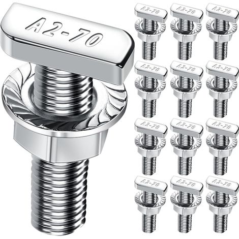 Lot de 12 vis à tête marteau M8 x 30 - En acier inoxydable A2-70 - Avec écrous à dents de blocage - Écrous à bride M8 - Pour rails de montage solaires PV, serre et profilé en aluminium pour (1/5)