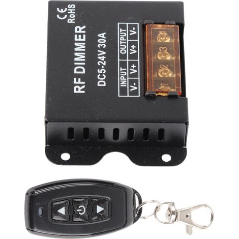 Télécommande RF sans fil 3 touches pour variateur LED monochrome, grande portée et alimentation intégrée.