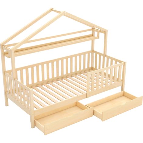 Letto cabina bambino in legno naturale con cassetti 90 x 200 cm HOMVRA (1/5)