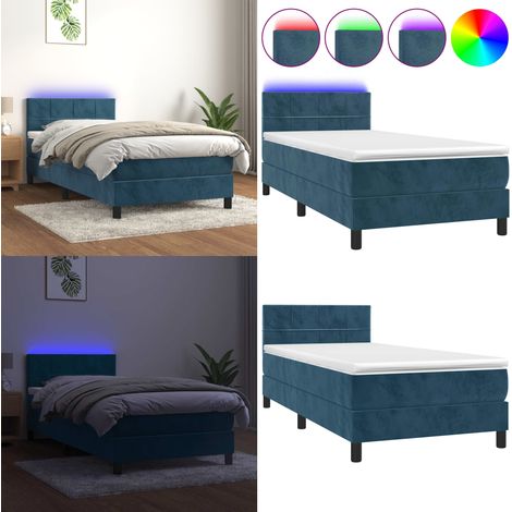 Cama box spring colchón y LED terciopelo azul oscuro 90x200 cm - Colchón con LED - Cama box spring
