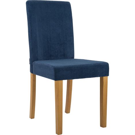 Chaise de salle à manger contemporaine x1 dossier haut en velours côtelé bleu et pieds en bois clair 100007245