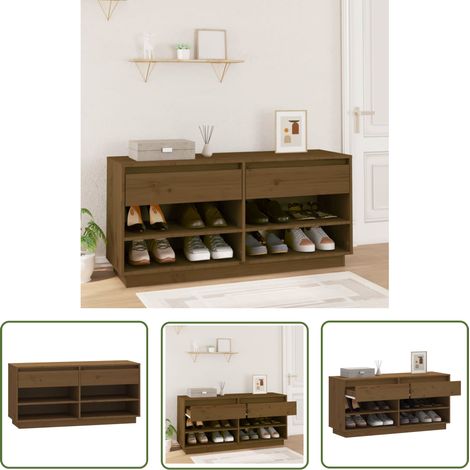 The Living Store Armoire à chaussures Marron miel 110x34x52cm Bois de pin massif - Meuble Chaussure - Armoire Chaussure - Rangemen Chaussures - Meuble Rangement - Rangement Intérieur (1/5)