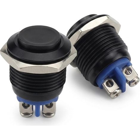 2 Pièces Boutons Poussoir 16mm en Métal Noir,Interrupteur à Tête Haute Momentané avec Bornes à Vis,Commutateur Électrique Industriel pour Voiture Camion Bateau et Projets DIY (1/5)