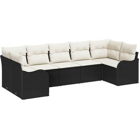 Garden Sofa Set with Storage 7 pcs Black and white Poly rattan vidaXL