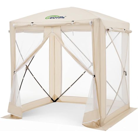Tonnelle Pliante 150x150x190 cm, Protection 2-en-1 Contre Insectes  Imperméable avec protection solaire, tente de jardin pour camping et terrasse extérieure (Beige) (1/5)