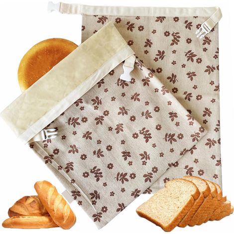 Lot de 2 sacs à pain en cire d'abeille - Sacs à pain au levain - Sacs de conservation - Réutilisables - Sacs en coton pour aliments frais - Fournitures de boulangerie - Pour pain au levain et pain mai (1/4)