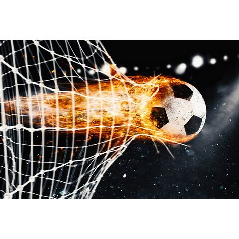 Papier peint panoramique Foot / Football - Ballon de foot en feu - 130 cm x 87 cm (1/2)