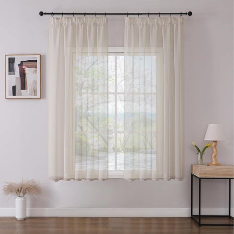 Lot de 2 Rideau Voilage 140x160cm avec Galon Fronceur pour Rail, Polyester Semi-Transparent pour Salon Chambre