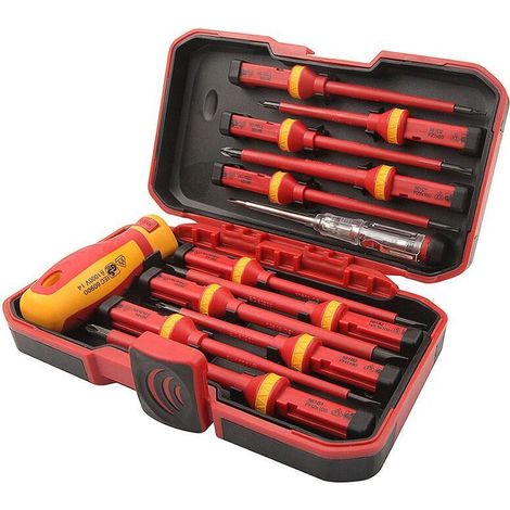 Set de 13 tournevis VDE avec embouts interchangeables – Longueur 100 mm – Pour travaux électriques – Boîte de rangement incluse – Tolsen - 13PCS (1/2)