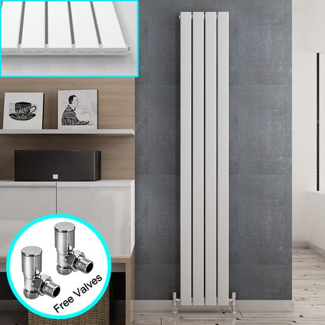 ELEGANT 1800 x 300 mm White Vertical Column Radiator Single Flat Panel Designer Efficient Radiator + Angled Radiator Valves (1/5)