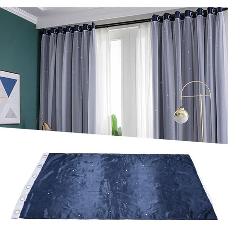 Rideaux transparents à double épaisseur et motif étoiles ajourées, parfaits pour les chambres et les salons romantiques de style princesse, rideaux tendance prêts à poser bleu marine avec motifs étoil (1/5)