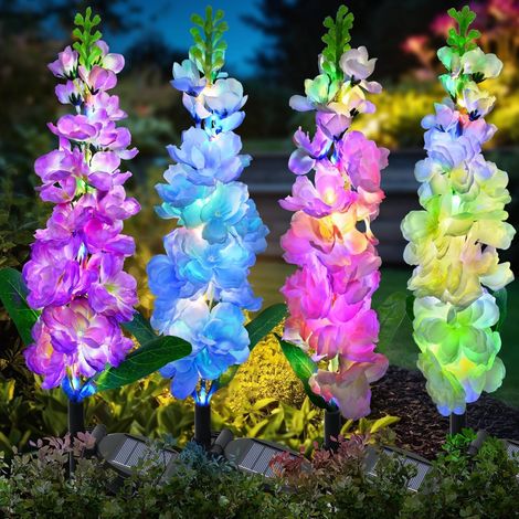 Lot de 4 Fleurs Solaires Violettes LED – Décoration Décorative pour Jardin Terrasse Patio Mariage (1/5)