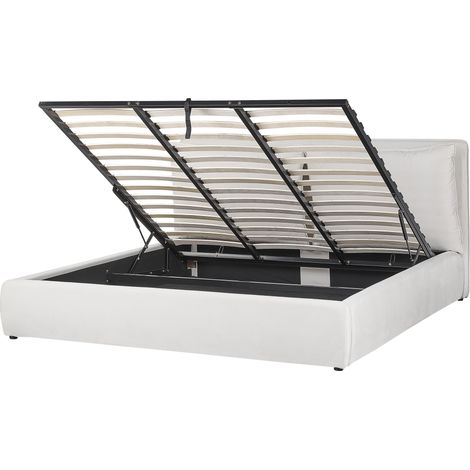 Cama con almacenaje de terciopelo blanco crema 180 x 200 cm otomana Bajonna (1/5)