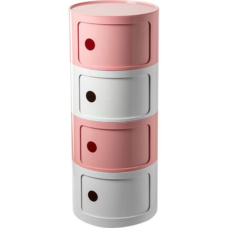 Table de chevet nordique grand rangement rond blanc laiteux rose 4 tiroirs armoire chambre lit (1/5)