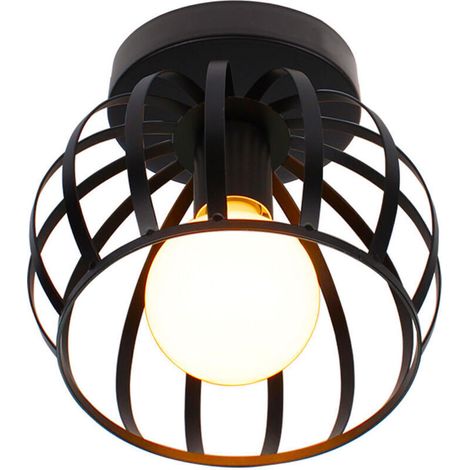 Vintage Plafonnier Industrielle Design forme Cage 20cm Noir, Lampe de Plafond en Métal Fer Luminaire pour Salon Chambre Salle à manger (sans led ampoule)