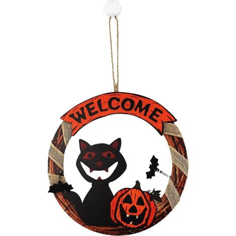 Panneau Accroche Halloween - Panneau Bois Décoration Porte Mur - Motif Citrouille et Bienvenue - Pour Fête Thème Halloween - 1 Pièce (1/5)