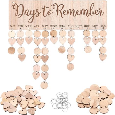 Calendrier Anniversaire Bois Mural À Suspendre: Panneau Familial Rappel Anniversaire avec Étiquettes DIY pour Décoration Noël, Fête des Mères (1/5)
