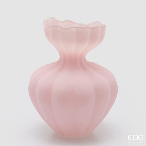 EDG Enzo De Gasperi Vaso Flow Sinuoso H 32 Cm D 26 Cm Waterproof Vetro Satinato Rosa (1/4)