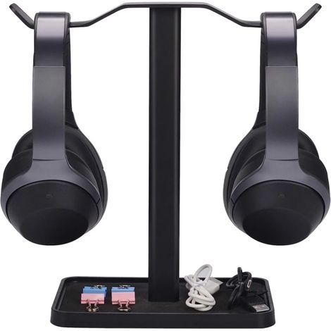 Support Pour Casque - Alliage D'aluminium - Base Lourde - Plateau De Rangement Intégré - Pour Bureau Maison Bureau - 1 Pièce