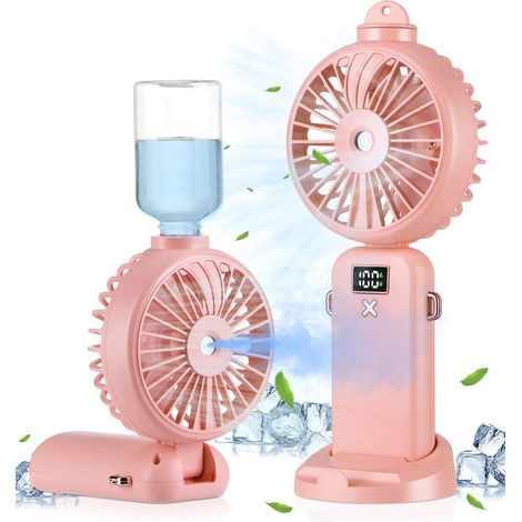 Ventilateur portable avec brumisateur, mini ventilateur USB rechargeable 3 en 1, 5 vitesses, petit ventilateur pliable (1/5)