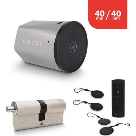 Kit cerradura conectada Extel Lock + cilindro 40/40 mm + teclado inalámbrico + 2 tarjetas adicionales
