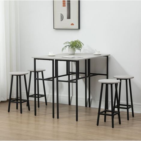 6-teiliges Bar-Set mit Tischen und Hockern im Industrial-Design, grau und schwarz HAVRYA (1/5)