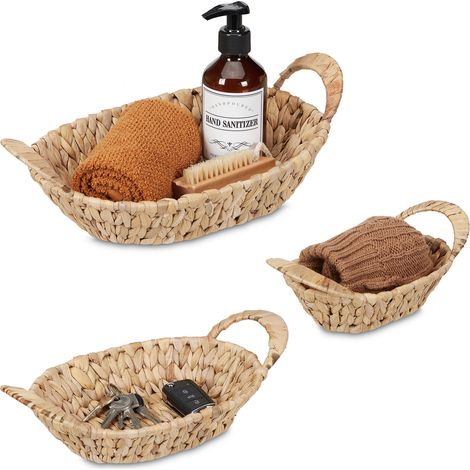 Relaxdays Cestino Portaoggetti, Set da 3, Aspetto Vimini, in Giacinto d'Acqua, Tre Misure, da Bagno e Armadio, Naturale