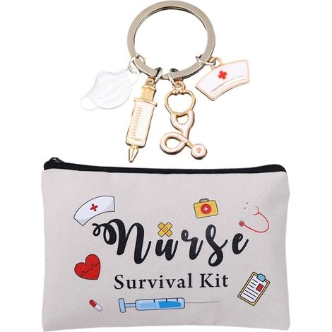 Coffret cadeau Hestya pour infirmière (2 pièces) : kit de survie, trousse de maquillage, porte-clés stéthoscope et seringue, pochette. (1/5)