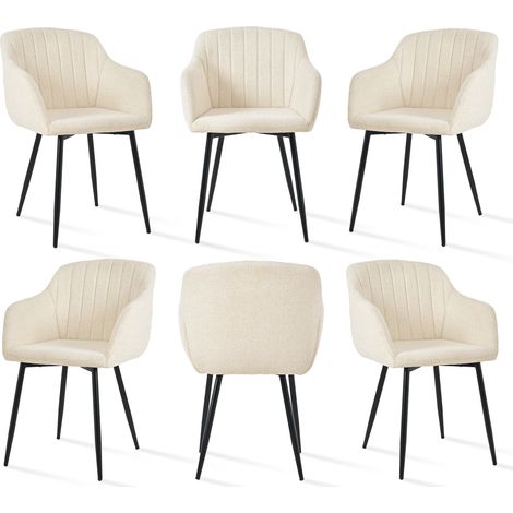 Goeurvant Chaises de salle à manger minimalistes avec assise large et accoudoirs ergonomiques, combinaison de confort et d'élégance - Lot de 6 - Blanc - Chenille