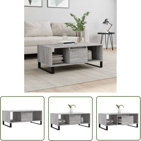 The Living Store Couchtisch Grau Sonoma 90x50x36,5 cm Holzwerkstoff - Couchtisch - Wohnzimmerstil - Grau - Holzmöbel - Holzwerkstoff (1/5)