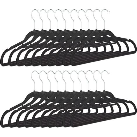 Relaxdays Kleiderbügel 20er Set, rutschfest, platzsparend, Samtbezug, 360° drehbarer Haken, HxB 22,5 x 41 cm, schwarz