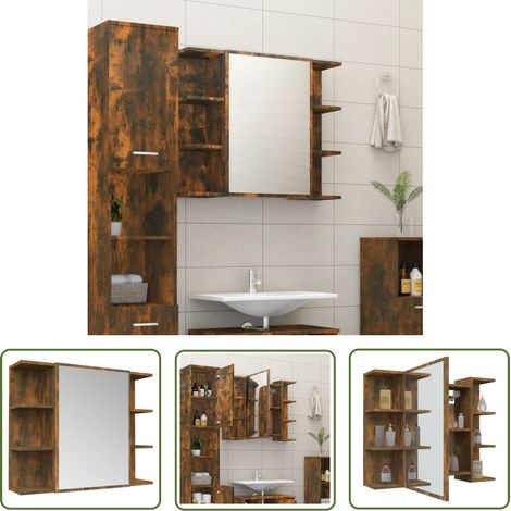 The Living Store Bad-Spiegelschrank Räuchereiche 80x20,5x64 cm Holzwerkstoff - Badschränke - Spiegelschrank - Badezimmermöbel - Holzwerkstoff Möbel - Rauchereiche