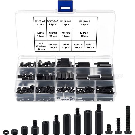 280 M3 Mâle Femelle Nylon Hex Entretoise Vis Écrou Pilier Fileté Standoff Accessoires Assortiment Kit, pour DIY Circuit Électrique et Assortiment de Carte Machine Matériel de Montage, Noir (1/5)