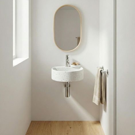IZIA 30 cm rundes Wandwaschbecken aus Terrazzo (1/4)
