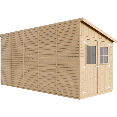 Casa da giardino in legno naturale (con parete laterale) 514x218 cm/10,1 m²- Magazzino esterno con finestre - Capanno da giardino - Bici, Deposito attrezzi e rimessa TIMBELA M341A (1/5)
