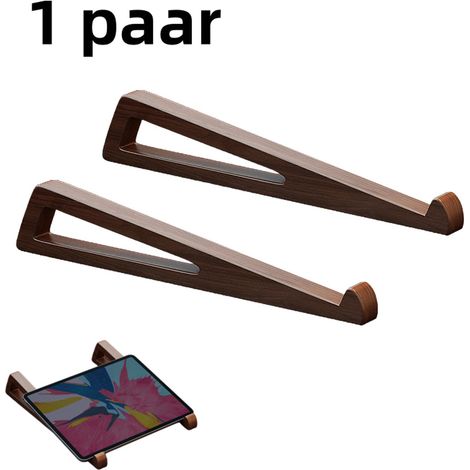 Deux supports pour ordinateur portable - étagères de lecture en bambou massif - marron (1/5)