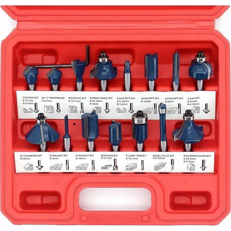 Fraises defonceuse,15 Pièces Coffret de Fraises Défonceuses à Tige de 6.35mm,Fraises à Rainurer en Acier au Tungstène pour la Finiation du Bois Divers (1/5)