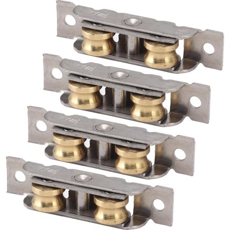 Lot de 4 Roulettes pour Portes Coulissantes, en Acier Inoxydable et Cuivre, Roulement à Billes pour Portes-fenêtres en Verre, avec 8 Vis, Résistantes à L'érosion et à (Roue concave) (1/4)